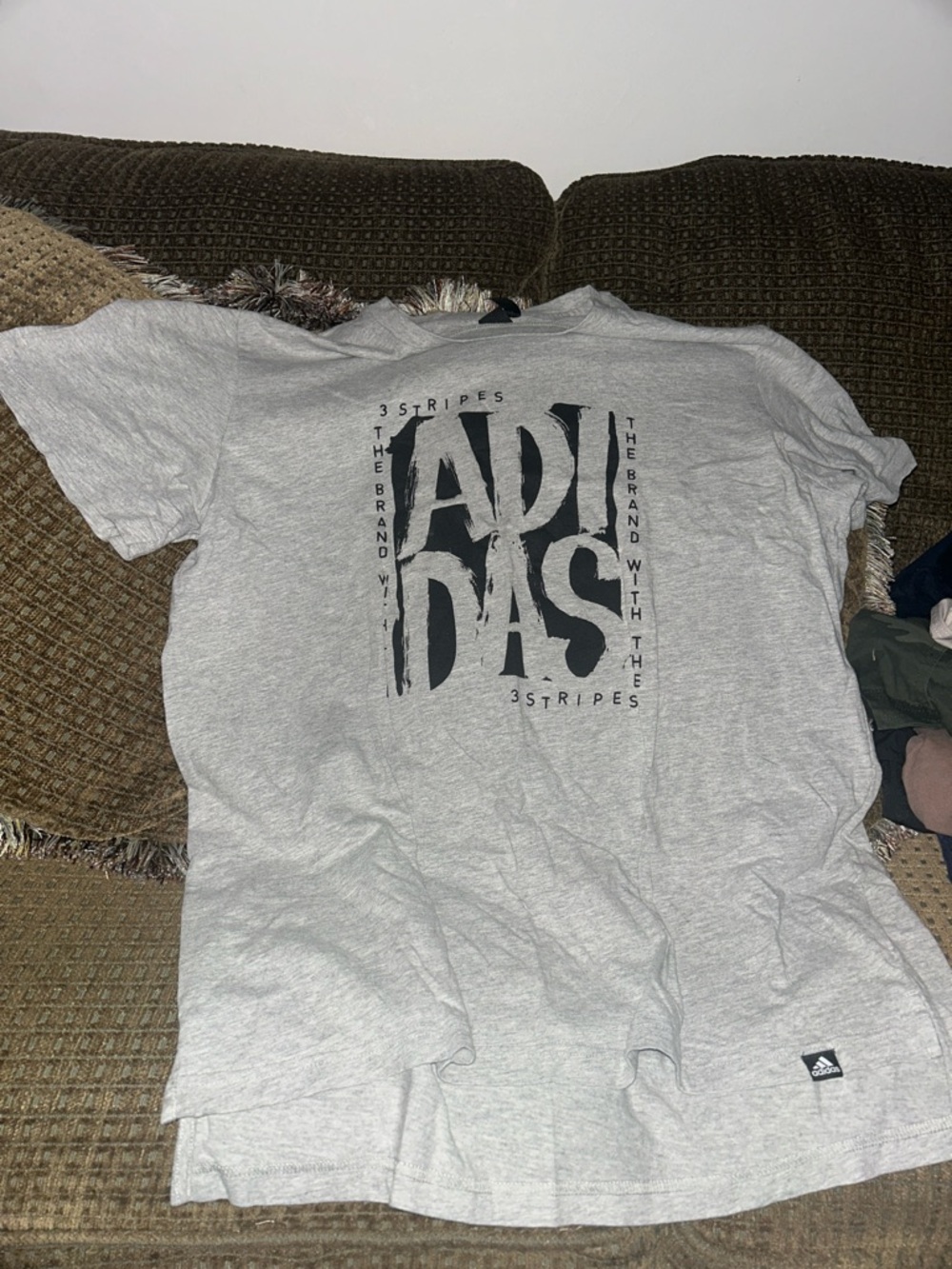 adidas Light Gray Short Sleeve Tee with Black Graphic Logo